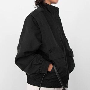 oak + fort convertible oversized nylon cargo bomber jacket coat with zip off sle